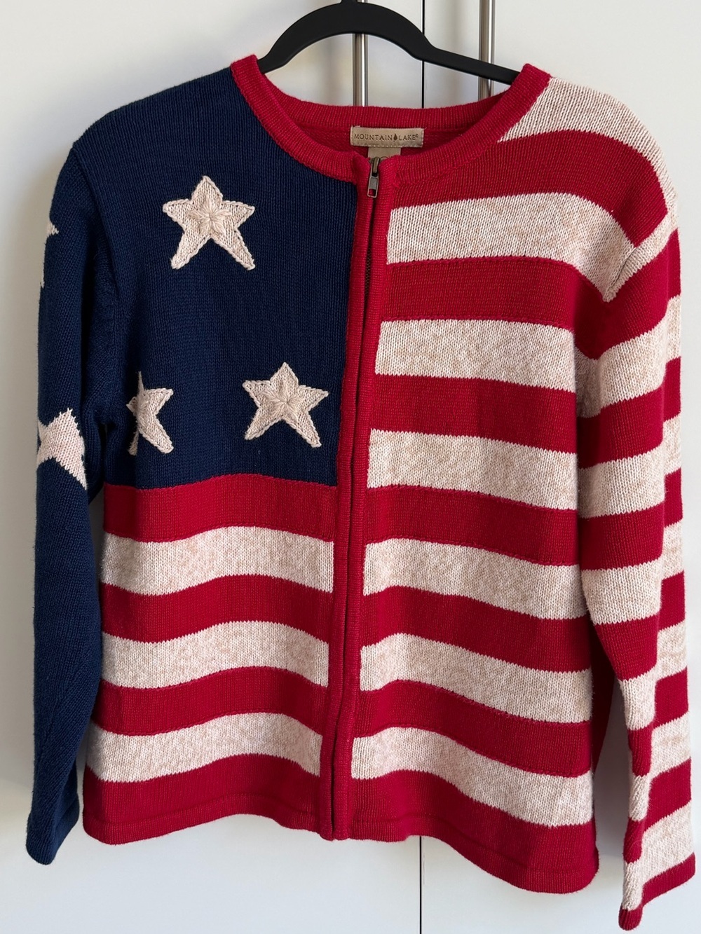 Mountain Lake American Flag Zip Cardigan Sweater Medium Patriotic USA